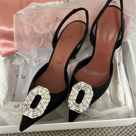 Amina Muaddi Camelia Satin Sling 105 casual classic stylish luxury formal chic - Picture 1 of 6
